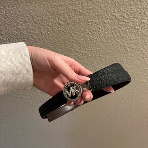 Michael Kors Black Leather Belt with Silver Buckle